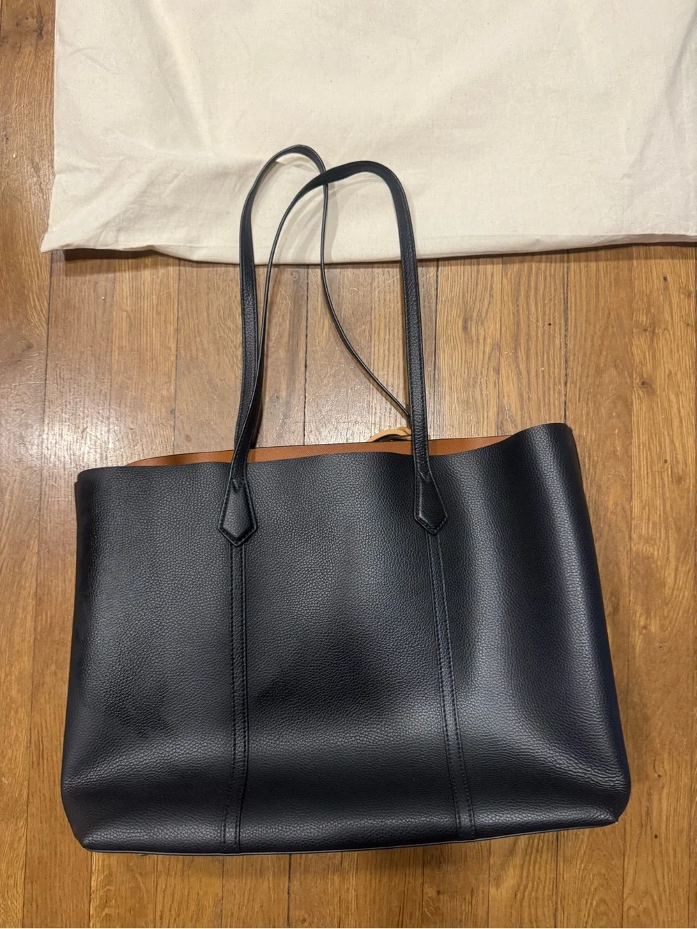 Tory Burch Perry Women's Triple-Compartment Tote Black Pebbled Leather